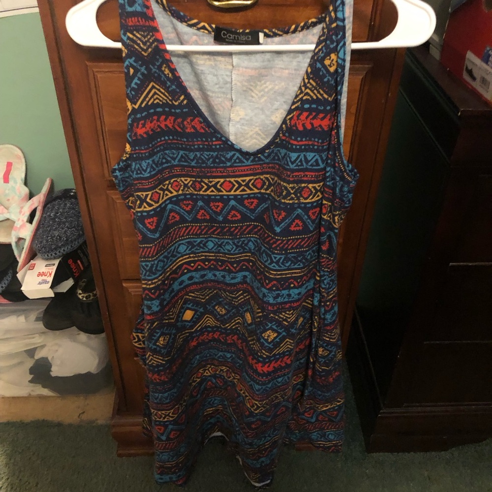 EUC Camisa Sleeveless V-Neck Sundress 2 -Pockets Knee Length 100% Polyester